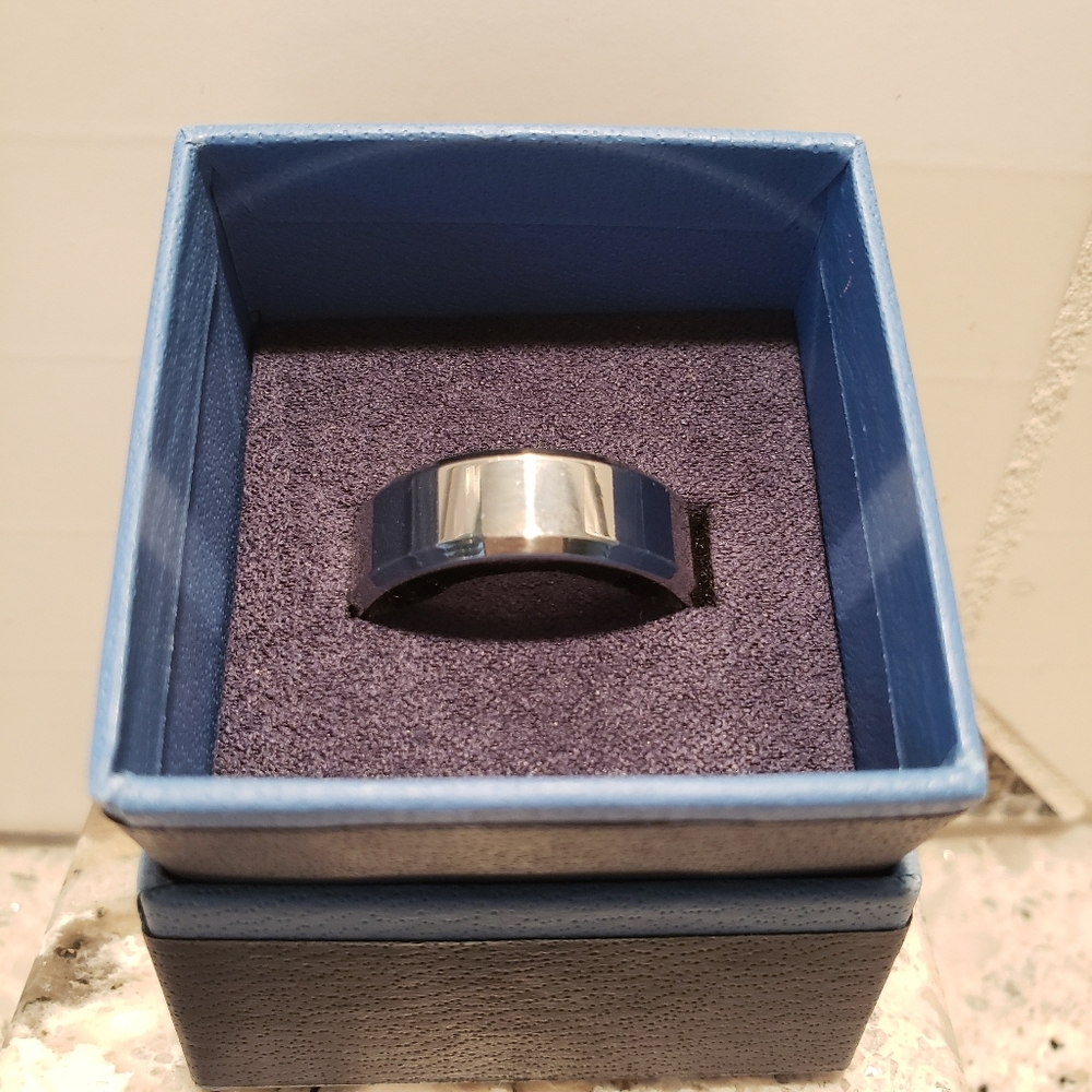 Men's Silver and Blue Ring
